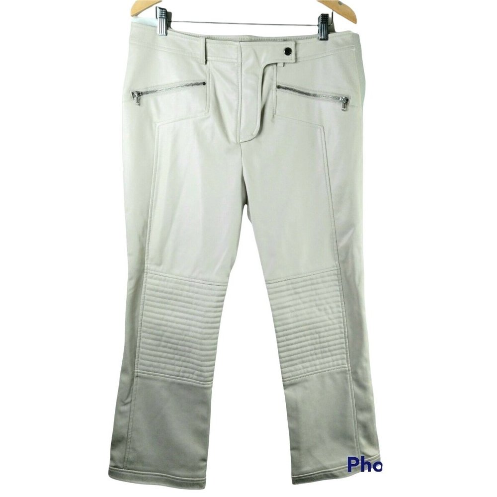 TOPSHOP Womens Size 10 Vegan Faux Leather Moto Pants cream ivory Zippers